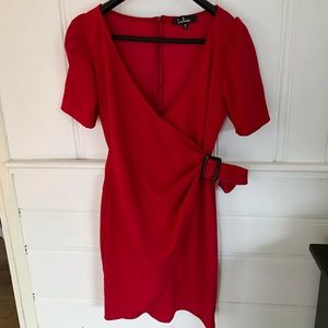Lulus Red Faux Wrap Bodycon Dress Size M